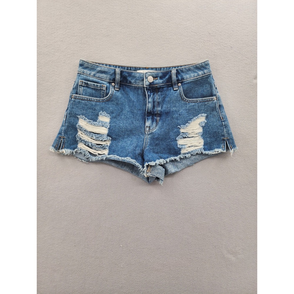 PacSun Distressed Denim Shorts Medium Wash‎ High Waisted Frayed Cutoffs Size 27